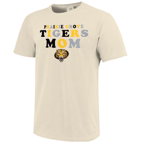 Prairie Grove Tigers Rainbow Letters Mom Comfort Color Short Sleeve T-Shirt