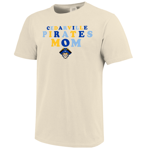 Cedarville Pirates Rainbow Letters Mom Comfort Color Short Sleeve T-Shirt