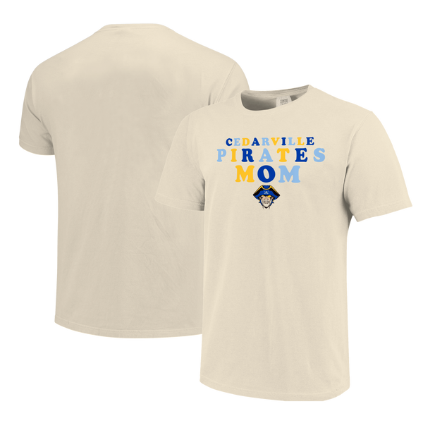 Cedarville Pirates Rainbow Letters Mom Comfort Color Short Sleeve T-Shirt