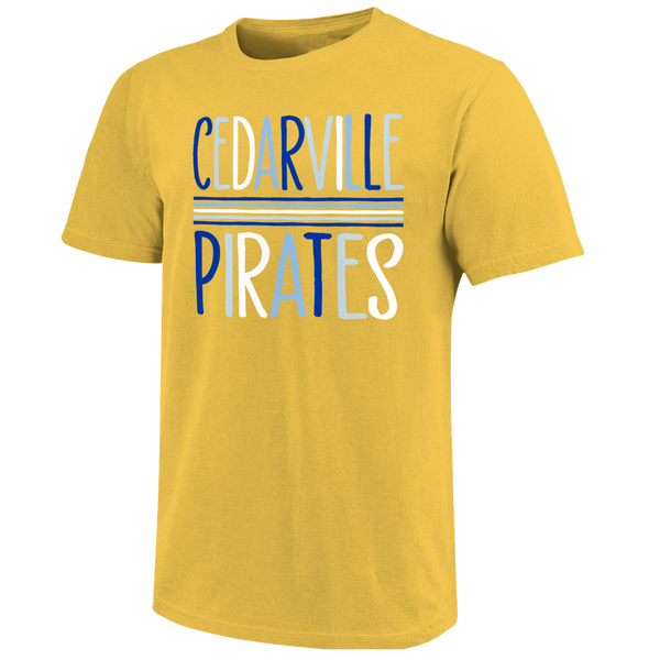 Cedarville Pirates Color Sketch Letters Unisex Cotton T-Shirt