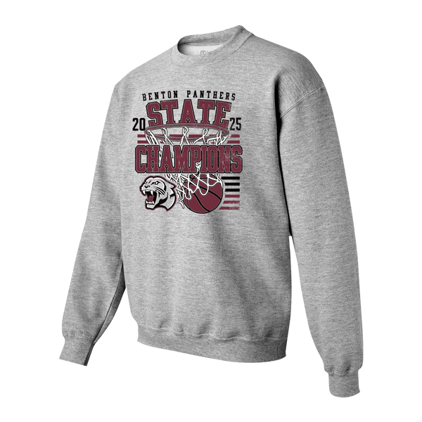 Benton Panthers 2025 Boys Basketball Champions Youth Crewneck Sweatshirt