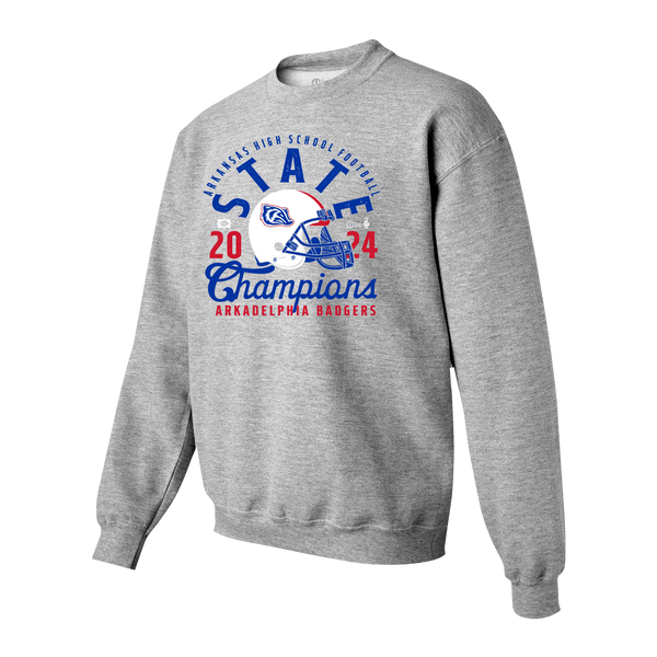 Arkadelphia Badgers 2024 Football Mascot Overlay Champions Youth Crewneck Sweatshirt