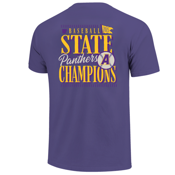 Ashdown Panthers 2025 Baseball State Champs Pinstripe Stack Short Sleeve Comfort Color T-Shirt