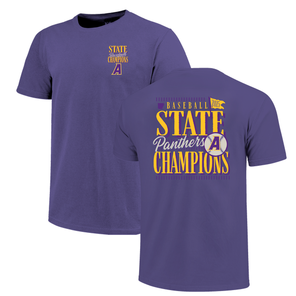 Ashdown Panthers 2025 Baseball State Champs Pinstripe Stack Short Sleeve Comfort Color T-Shirt