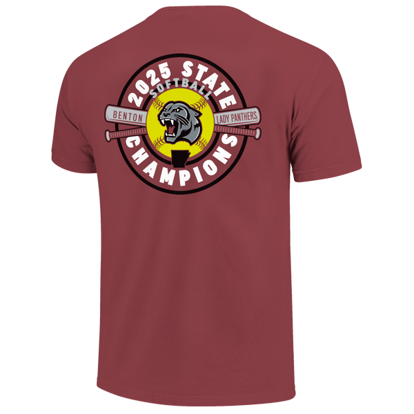 Benton Panthers 2025 State Champs Softball Badge Short Sleeve Comfort Color T-Shirt