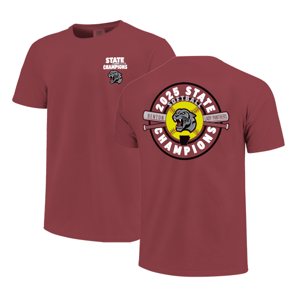 Benton Panthers 2025 State Champs Softball Badge Short Sleeve Comfort Color T-Shirt