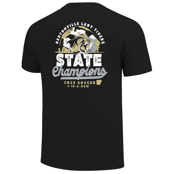 Bentonville Tigers 2025 Girls Champ Soccer Script Short Sleeve Comfort Color T-Shirt