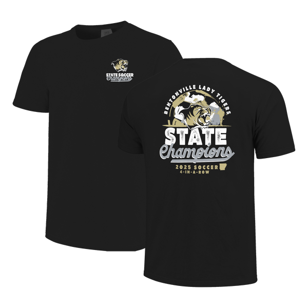 Bentonville Tigers 2025 Girls Champ Soccer Script Short Sleeve Comfort Color T-Shirt