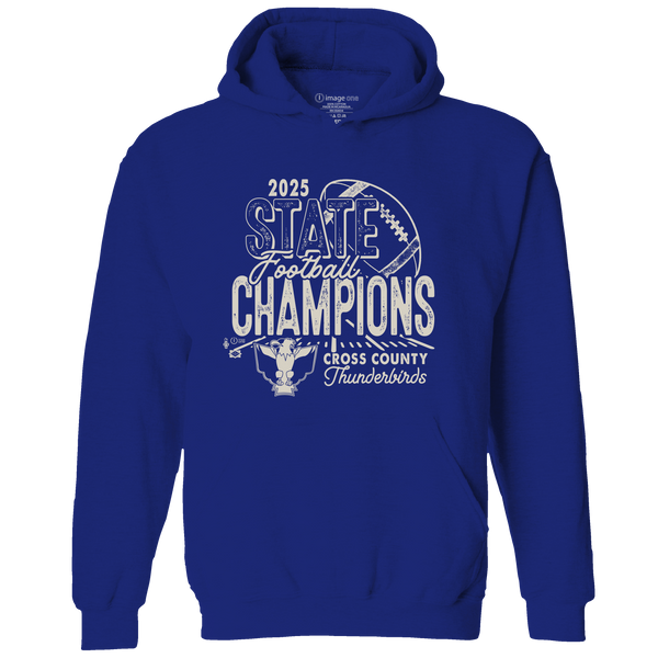 Cross County ThunderBirds 2025 Football State Champs Youth Hooded Sweatshirt