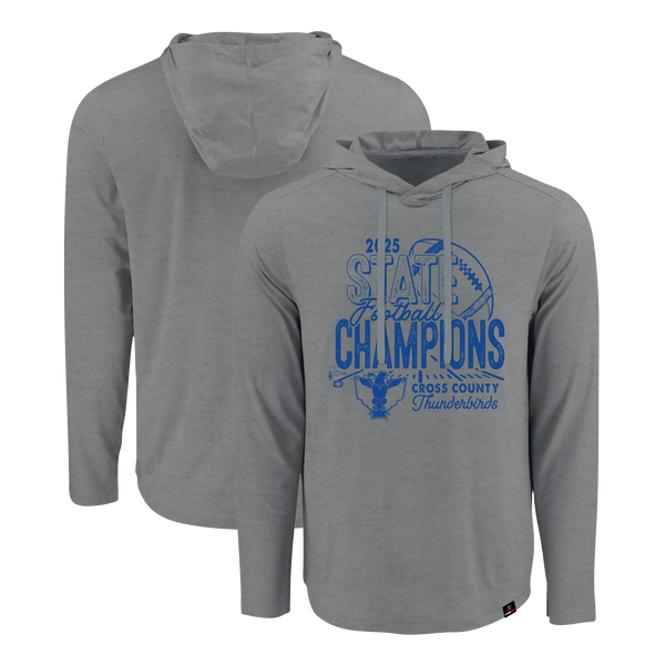 Cross County ThunderBirds 2025 Football State Champs Long Sleeve Hooded T-Shirt