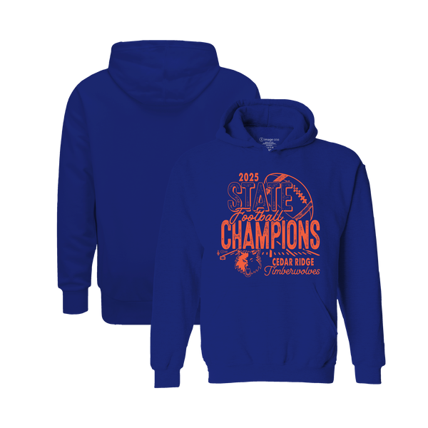 Cedar Ridge Timberwolves 2025 Football State Champs Youth Hooded Sweatshirt