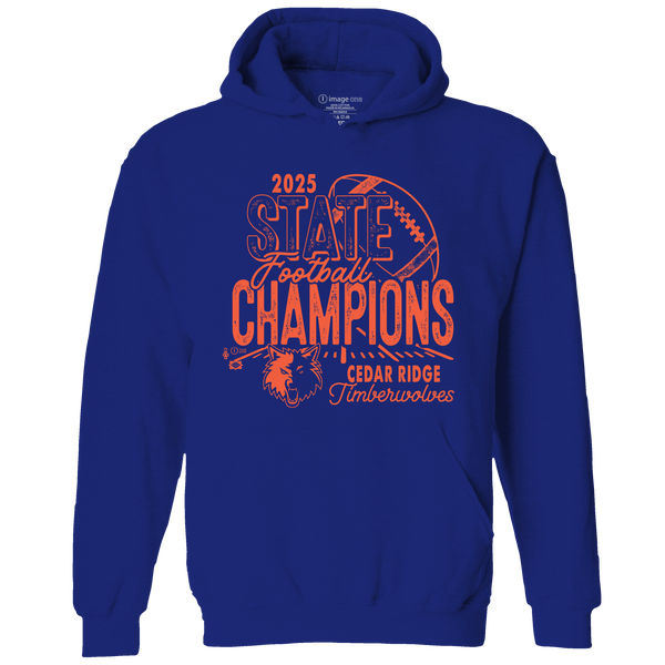 Cedar Ridge Timberwolves 2025 Football State Champs Youth Hooded Sweatshirt