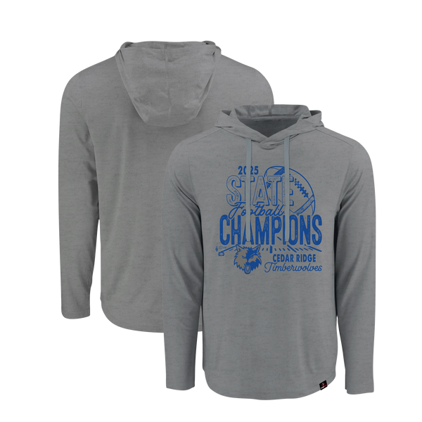 Cedar Ridge Timberwolves 2025 Football State Champs Long Sleeve Hooded T-Shirt