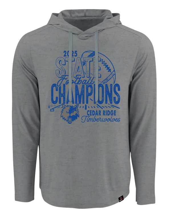 Cedar Ridge Timberwolves 2025 Football State Champs Long Sleeve Hooded T-Shirt