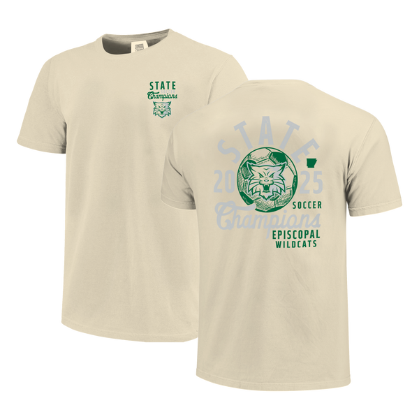 Episcopal Wildcats 2025 Simple Boys Soccer State Champs Short Sleeve Comfort Color T-Shirt