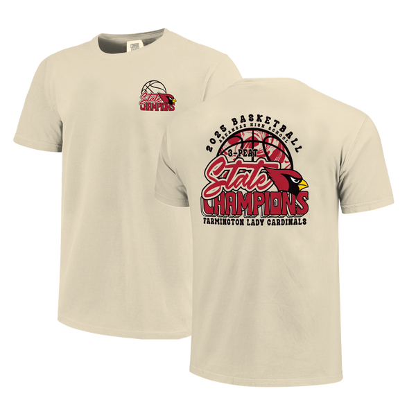 Farmington Cardinals 2025 State Champions Girls Pattern Short Sleeve Comfort Color T-Shirt