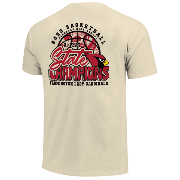 Farmington Cardinals 2025 State Champions Girls Pattern Short Sleeve Comfort Color T-Shirt