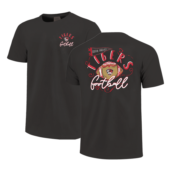 Green Forest Tigers Football Swirls Comfort Color T-Shirt