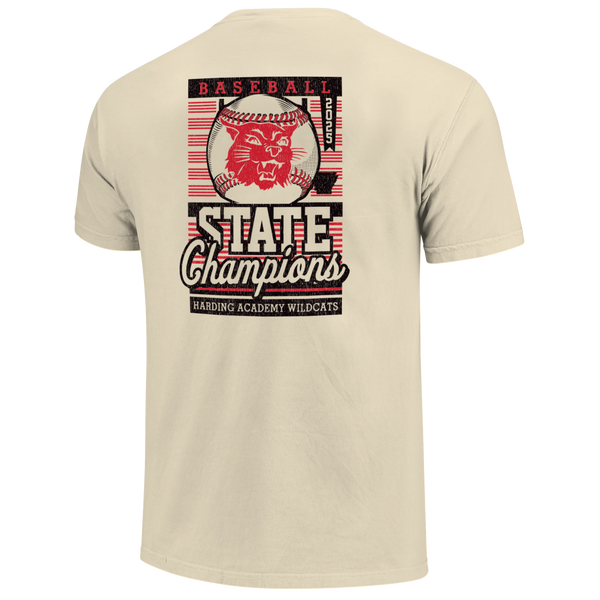 Harding Academy Wildcats 2025 Baseball Pinstripe State Champs Short Sleeve Comfort Color T-Shirt