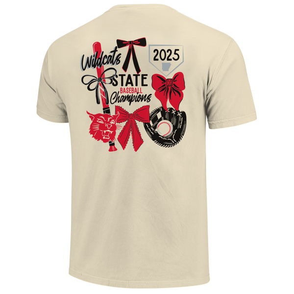 Harding Academy Wildcats 2025 Baseball Bows State Champs Short Sleeve Comfort Color T-Shirt
