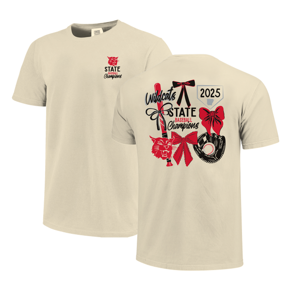 Harding Academy Wildcats 2025 Baseball Bows State Champs Short Sleeve Comfort Color T-Shirt