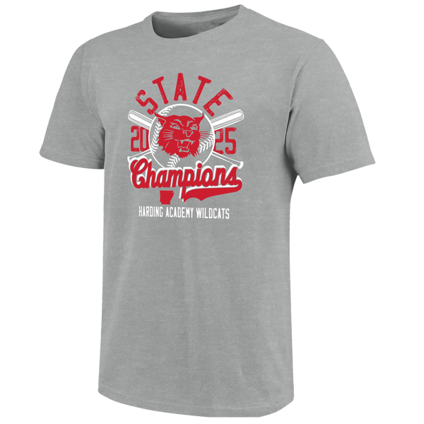 Harding Academy Wildcats 2025 Baseball Champs Script Short Sleeve T-Shirt