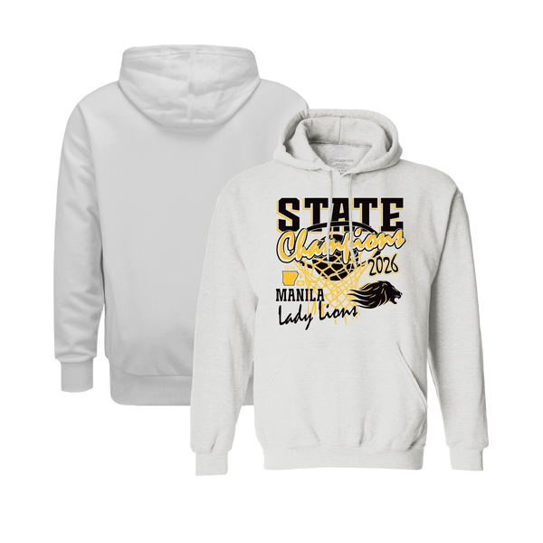 Manila Lions 2026 Girls Basketball State Champs Hooded Sweatshirt