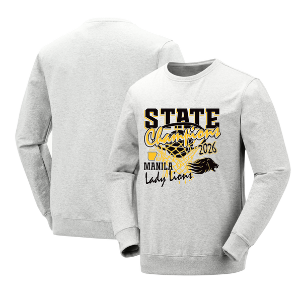 Manila Lions 2026 Girls Basketball State Champs Crewneck Sweatshirt