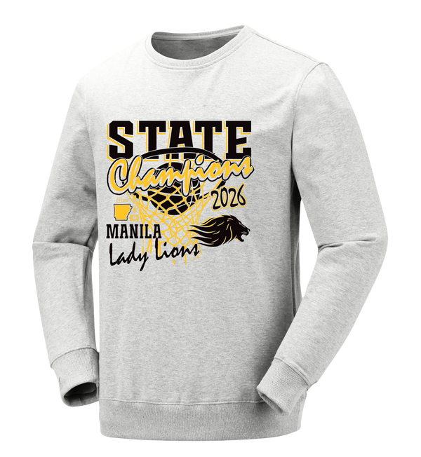 Manila Lions 2026 Girls Basketball State Champs Crewneck Sweatshirt