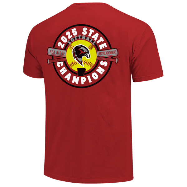 Pea Ridge Blackhawks 2025 State Champs Softball Badge Short Sleeve Comfort Color T-Shirt