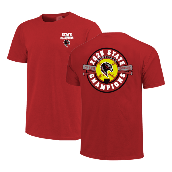 Pea Ridge Blackhawks 2025 State Champs Softball Badge Short Sleeve Comfort Color T-Shirt