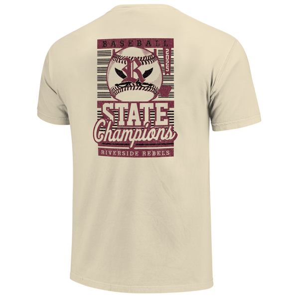 Riverside Rebels 2025 Baseball Pinstripe State Champs Short Sleeve Comfort Color T-Shirt