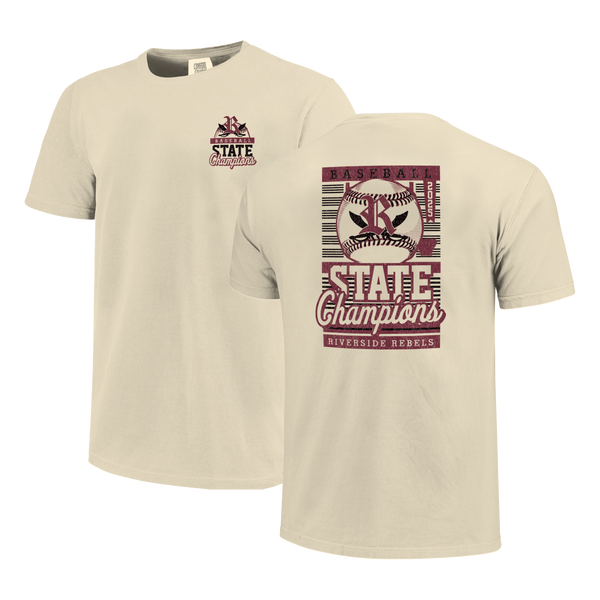 Riverside Rebels 2025 Baseball Pinstripe State Champs Short Sleeve Comfort Color T-Shirt