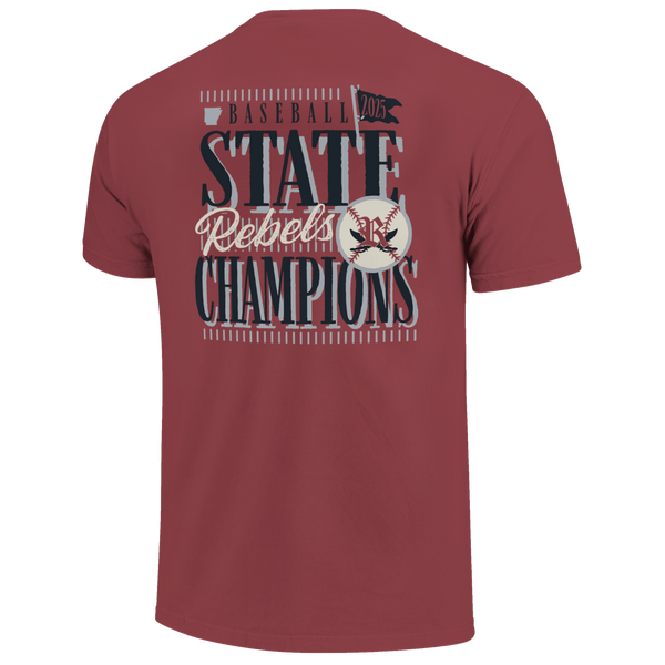 Riverside Rebels 2025 Baseball State Champs Pinstripe Stack Short Sleeve Comfort Color T-Shirt