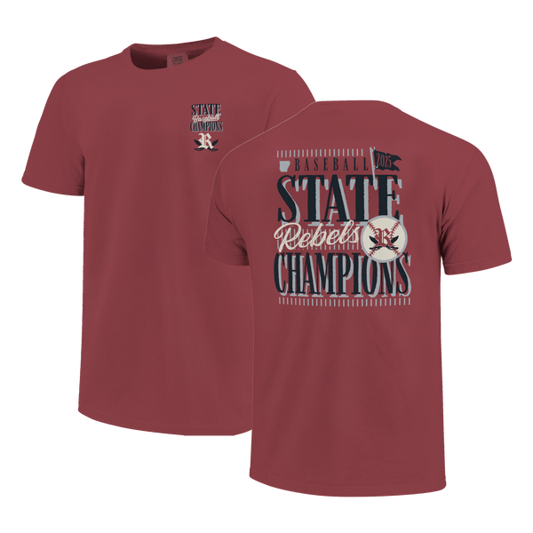 Riverside Rebels 2025 Baseball State Champs Pinstripe Stack Short Sleeve Comfort Color T-Shirt