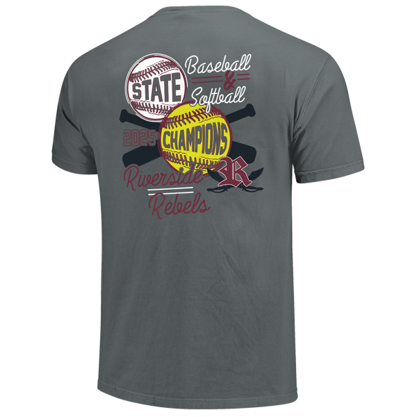 Riverside Rebels 2025 Double Champions Stacked Short Sleeve Comfort Color T-Shirt