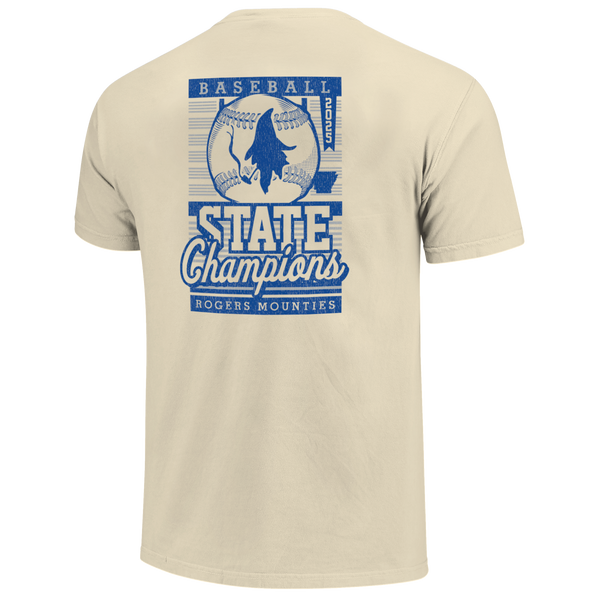 Rogers Mounties 2025 Baseball Pinstripe State Champs Short Sleeve Comfort Color T-Shirt