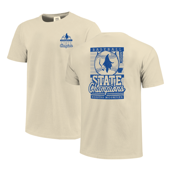 Rogers Mounties 2025 Baseball Pinstripe State Champs Short Sleeve Comfort Color T-Shirt