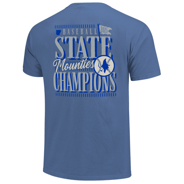 Rogers Mounties 2025 Baseball State Champs Pinstripe Stack Short Sleeve Comfort Color T-Shirt