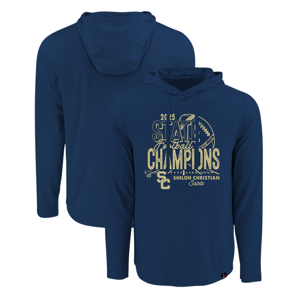 Shiloh Christian Saints 2025 Football State Champs Long Sleeve Hooded T-Shirt