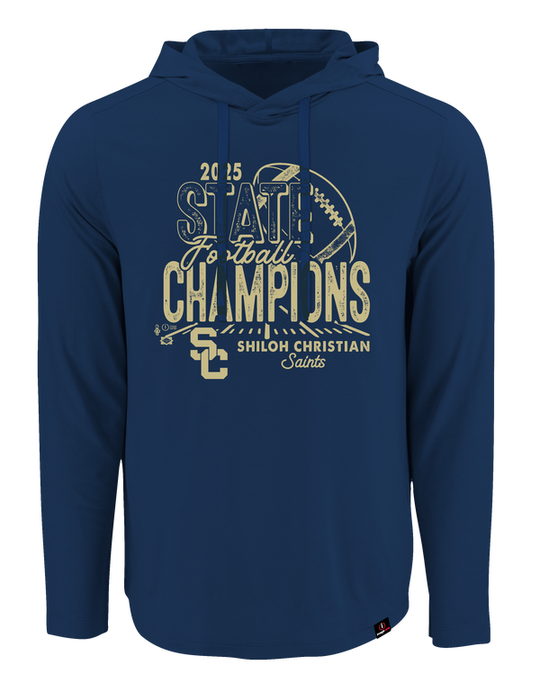 Shiloh Christian Saints 2025 Football State Champs Long Sleeve Hooded T-Shirt