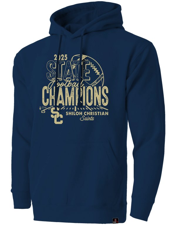 Shiloh Christian Saints 2025 Football State Champs Long Sleeve Hooded Sweatshirt