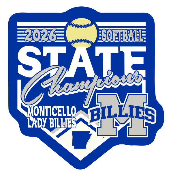 Monticello Billies 2026 State Champs Softball Car Decal