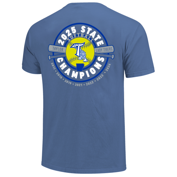 Taylor Tigers 2025 State Champs Softball Badge Short Sleeve Comfort Color T-Shirt