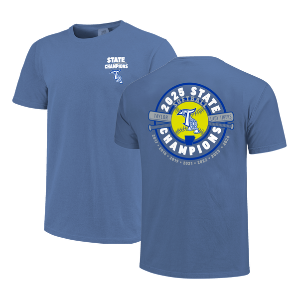 Taylor Tigers 2025 State Champs Softball Badge Short Sleeve Comfort Color T-Shirt
