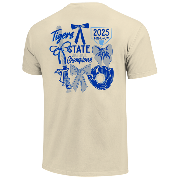 Taylor Tigers 2025 Baseball Bows State Champs Short Sleeve Comfort Color T-Shirt