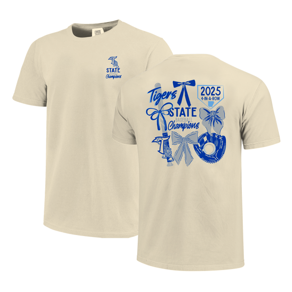 Taylor Tigers 2025 Baseball Bows State Champs Short Sleeve Comfort Color T-Shirt