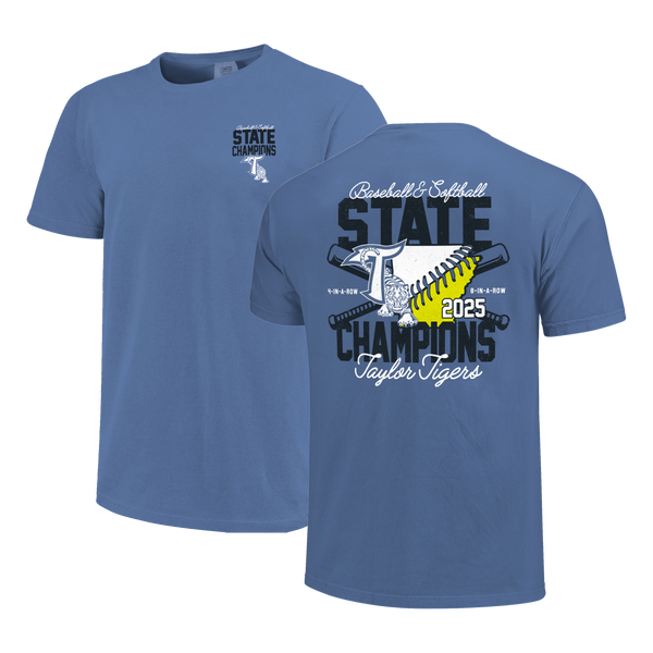 Taylor Tigers 2025 Double State Champions Short Sleeve Comfort Color T-Shirt