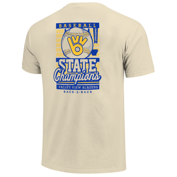 Valley View Blazers 2025 Baseball Pinstripe State Champs Short Sleeve Comfort Color T-Shirt