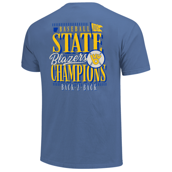 Valley View Blazers 2025 Baseball State Champs Pinstripe Stack Short Sleeve Comfort Color T-Shirt